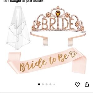 Rose Gold Bride Tiara and Sash Set